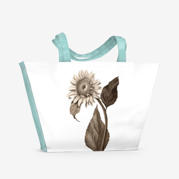 Пляжная сумка «Подсолнух. Ботаничекая акварель подсолнух. Гризайль. Реализм.»