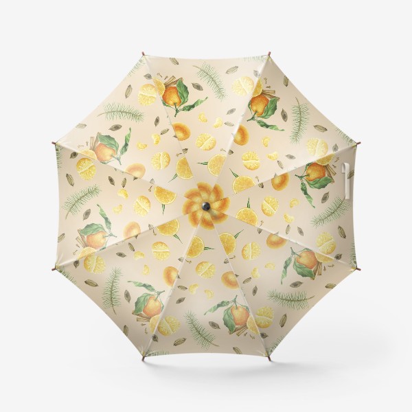 Зонт «Новогодний принт с мандаринами на бежевом фоне»