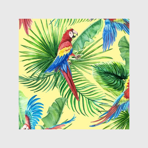 Шторы «Тропические листья и попугаи»