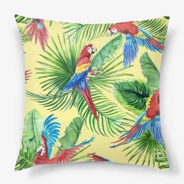 Подушка «Тропические листья и попугаи»