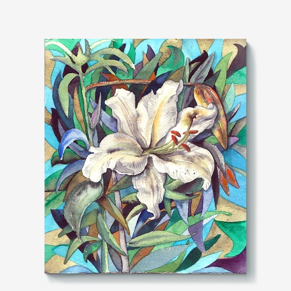 Холст «белая лилия в листве, мозайка»