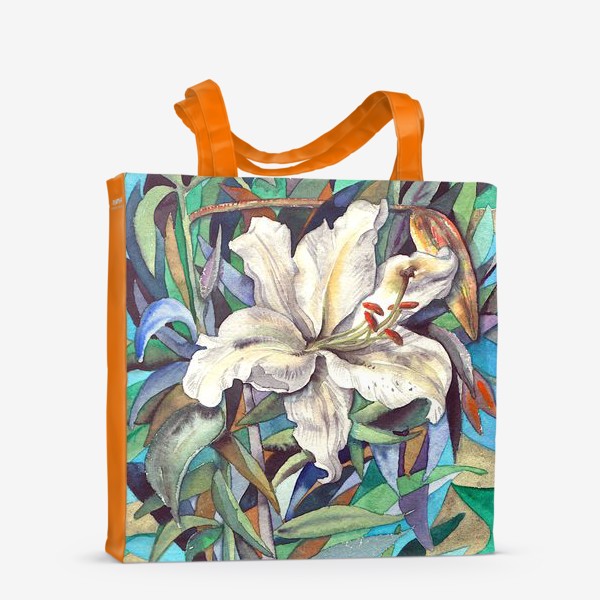 Сумка-шоппер &laquo;белая лилия в листве, мозайка&raquo;