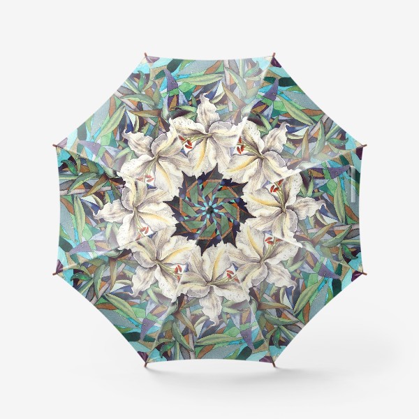 Зонт «белая лилия в листве, мозайка»
