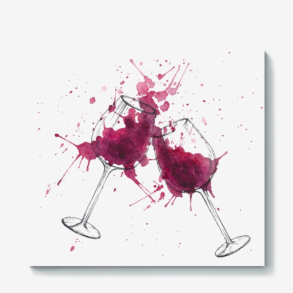 Холст «Бокалы вина, брызги вина (акварель)»