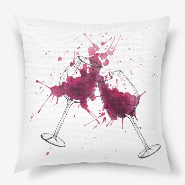 Подушка «Бокалы вина, брызги вина (акварель)»