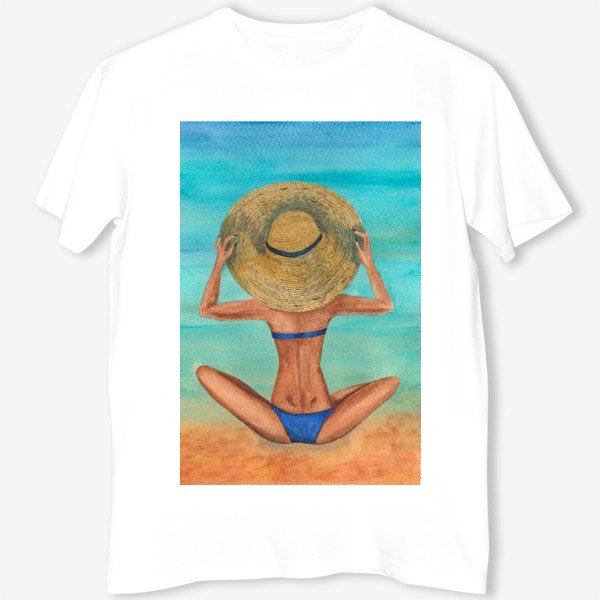 Футболка «Девушка в шляпе на пляже»