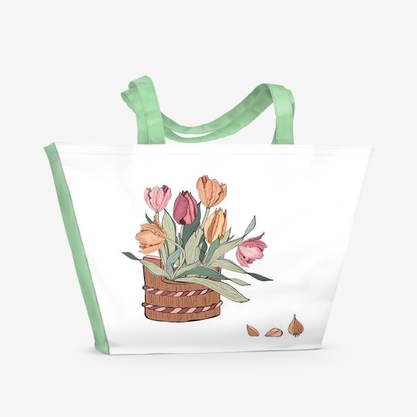 Пляжная сумка «корзина с тюльпанпами»