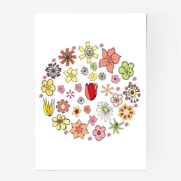 Постер «Цветочные дудлы в круге»