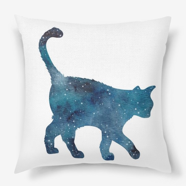 Подушка «Силуэт черно-синего кота "Космос"»