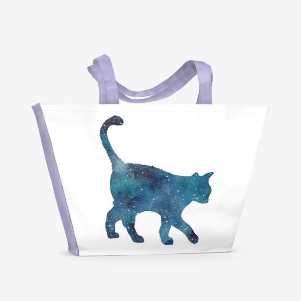 Пляжная сумка &laquo;Силуэт черно-синего кота "Космос"&raquo;