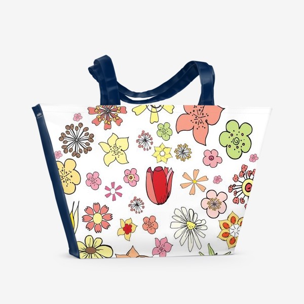 Пляжная сумка «Цветочные дудлы в круге»