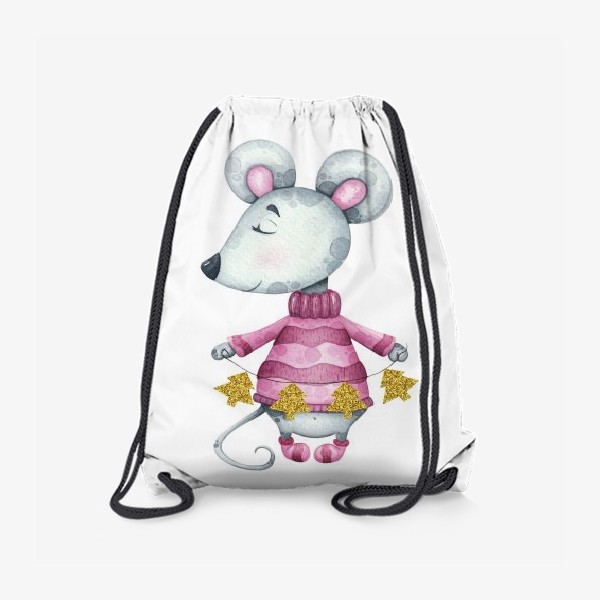 Рюкзак «Новогодняя милая мышка в свитере с елочной гирляндой»