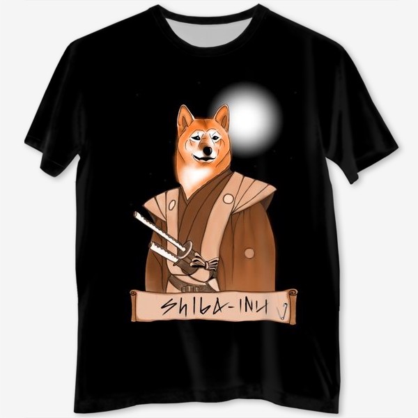 Футболка с полной запечаткой «Шиба-Ину, собака самурая»