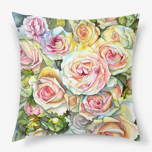 Подушка «красивые белые розовые розы букет»