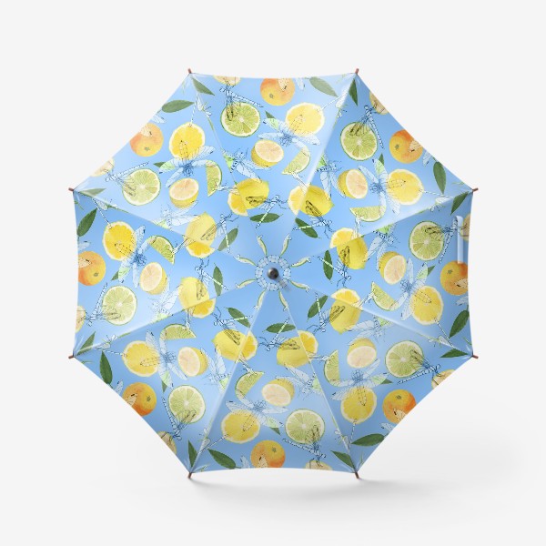 Зонт «Цитрусы и стрекозы на голубом»