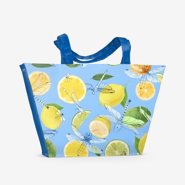 Пляжная сумка «Цитрусы и стрекозы на голубом»