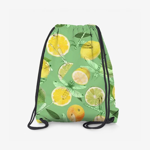 Рюкзак «Цитрусы и стрекозы на зеленом»