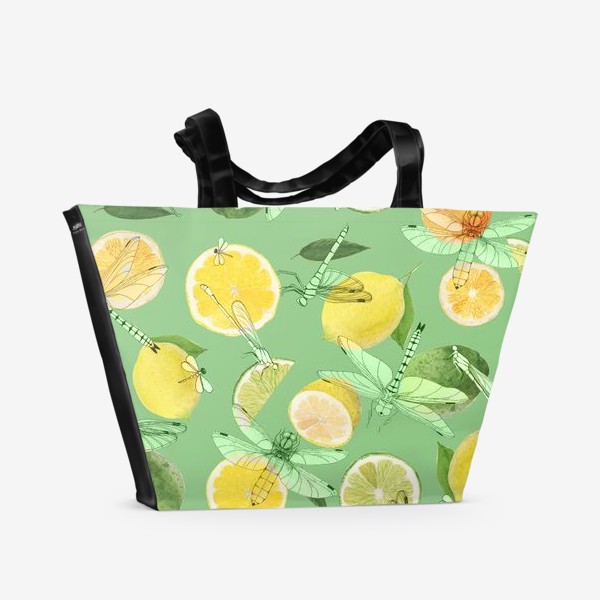 Пляжная сумка «Цитрусы и стрекозы на зеленом»