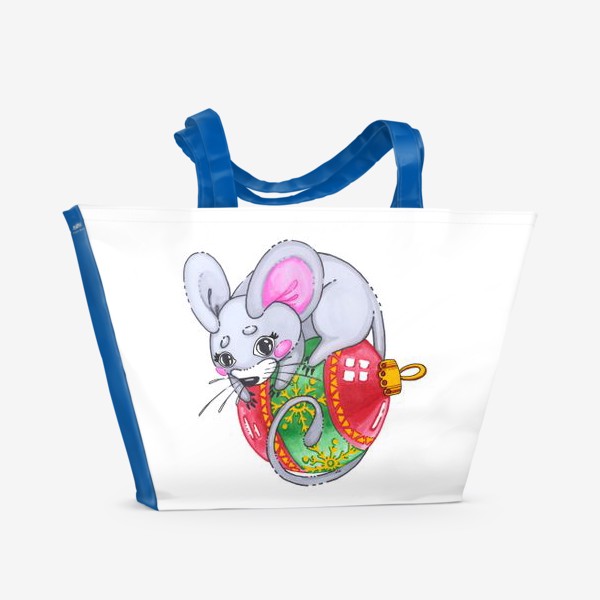 Пляжная сумка «Мышка на елочной игрушке»