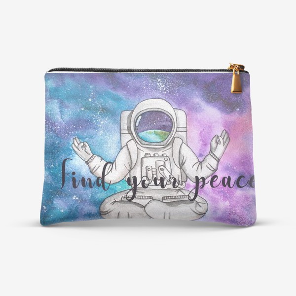 Косметичка &laquo;Космонавт в открытом космосе в позе лотоса с надписью "Find your peace"&raquo;