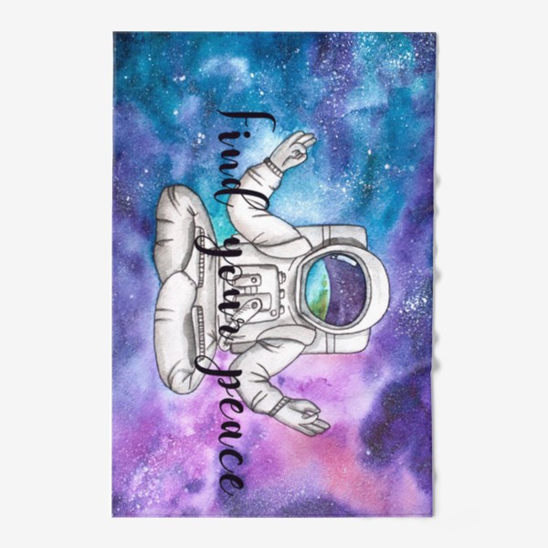 Полотенце «Космонавт в открытом космосе в позе лотоса с надписью "Find your peace"»