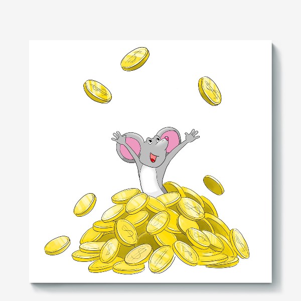 Холст «Мышка купается в монетах»