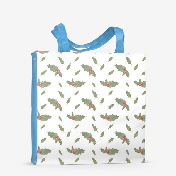 Сумка-шоппер «Остролист, символ рождества и нового года, зимний акварельный паттерн с растениями на белом фоне»