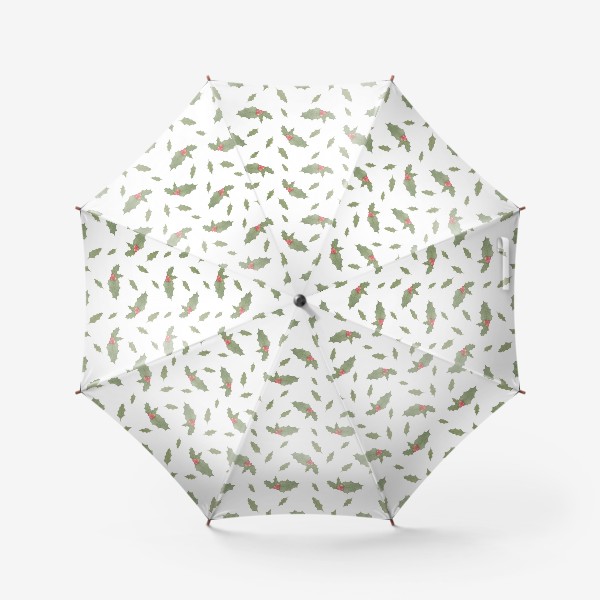 Зонт &laquo;Остролист, символ рождества и нового года, зимний акварельный паттерн с растениями на белом фоне&raquo;