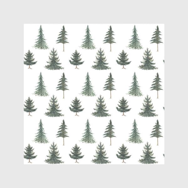 Шторы &laquo;Хвойный зимний лес с елями и соснами. Акварельный рождественский паттерн с новогодними растениями на белом фоне&raquo;