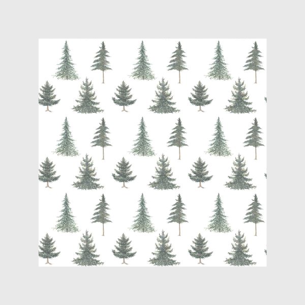 Скатерть &laquo;Хвойный зимний лес с елями и соснами. Акварельный рождественский паттерн с новогодними растениями на белом фоне&raquo;