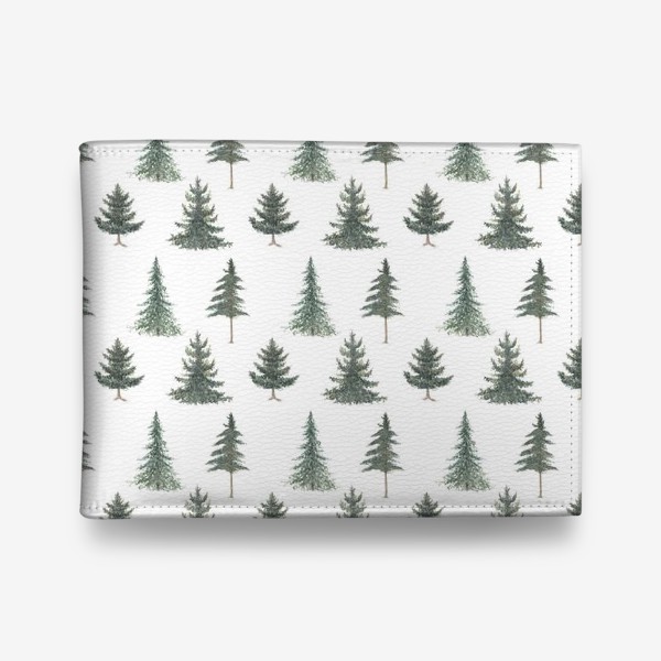 Кошелек &laquo;Хвойный зимний лес с елями и соснами. Акварельный рождественский паттерн с новогодними растениями на белом фоне&raquo;