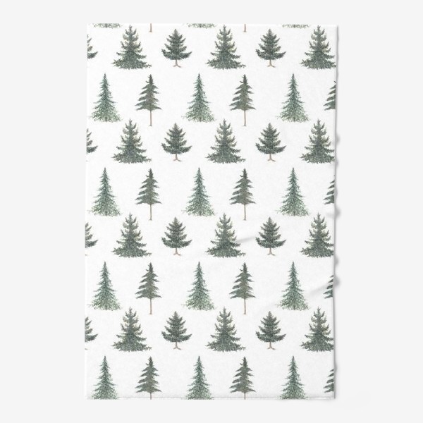 Полотенце &laquo;Хвойный зимний лес с елями и соснами. Акварельный рождественский паттерн с новогодними растениями на белом фоне&raquo;