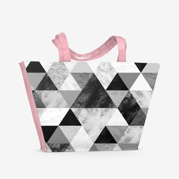 Пляжная сумка «Абстрактный паттерн, треугольники и ромбы, текстура мрамора»