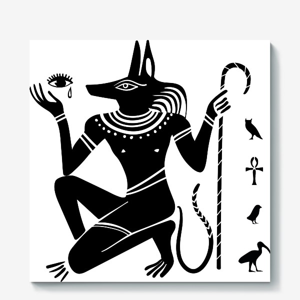 Холст &laquo;Древнеегипетский бог Анубис с собачьей головой и древнеегипетские символы&raquo;