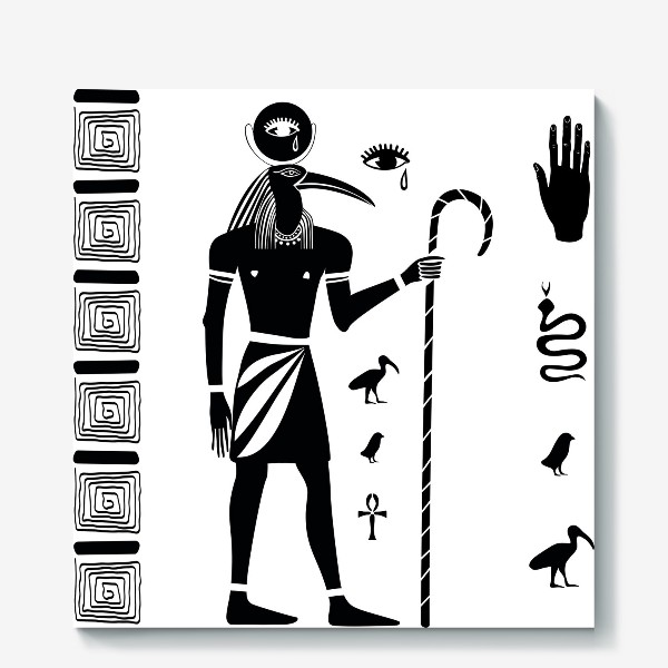 Холст &laquo;Древнеегипетский бог Тот с головой ибиса и древнеегипетские символы&raquo;
