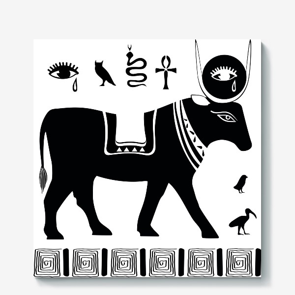 Холст &laquo;Древнеегипетский бог Апис в виде священного быка и древнеегипетские символы&raquo;