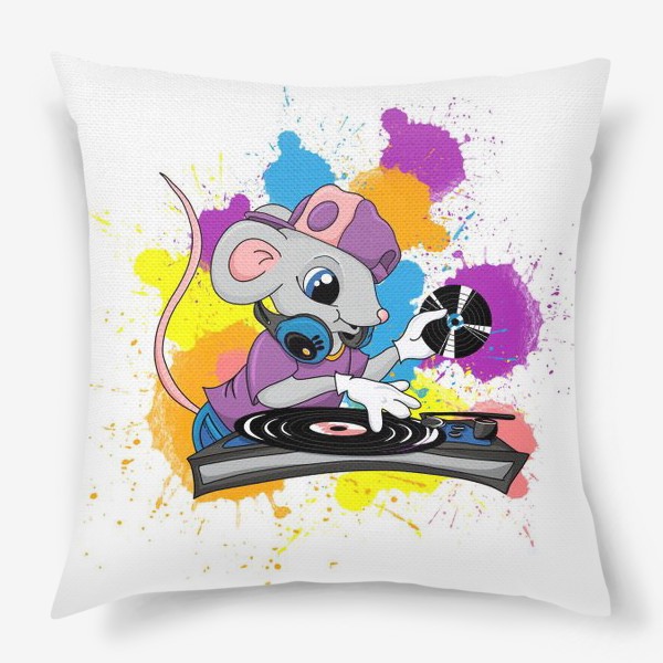 Подушка «Мышь, мышонок, для подростка, диджей, Музыка, меломан, DJ, крутой принт, для парня»