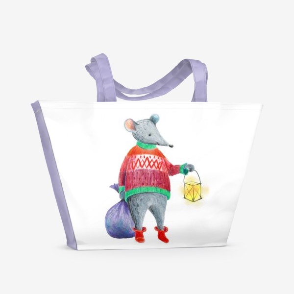 Пляжная сумка «Мышонок с фонарем и мешком подарков»