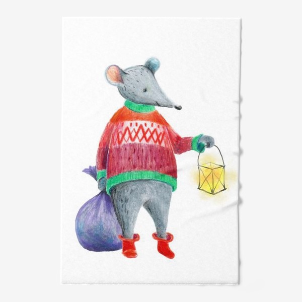 Полотенце «Мышонок с фонарем и мешком подарков»