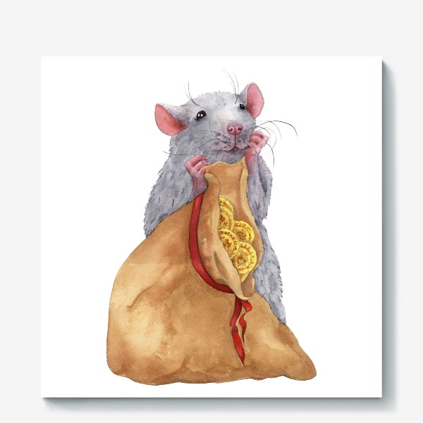 Холст &laquo;Крыса с мешком монет .Символ 2020 года&raquo;