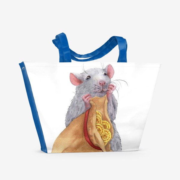 Пляжная сумка «Крыса с мешком монет .Символ 2020 года»
