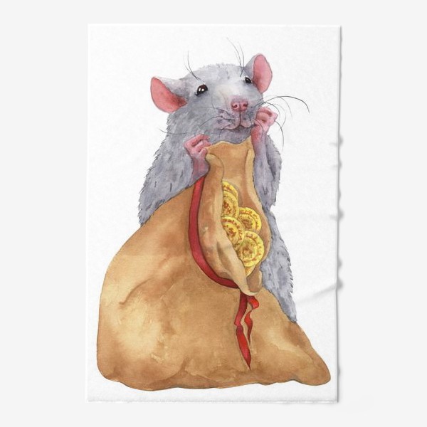 Полотенце «Крыса с мешком монет .Символ 2020 года»