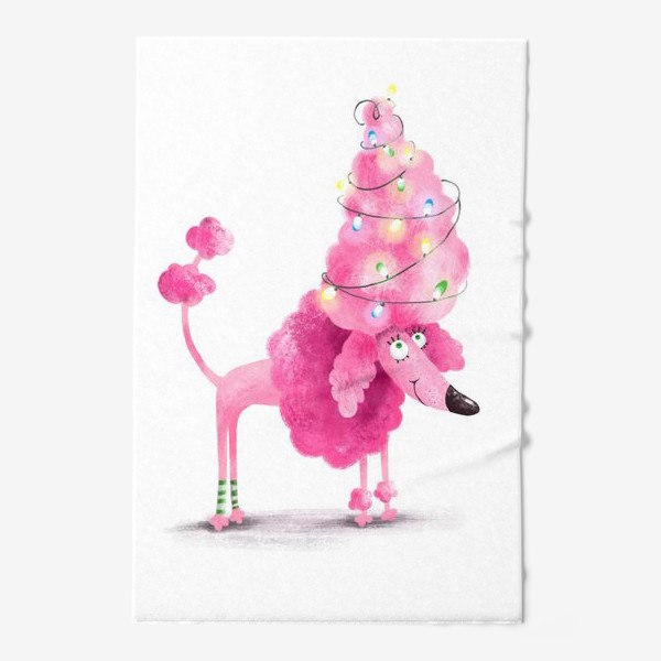 Полотенце «Новогодний розовый пудель»