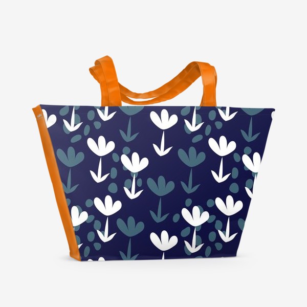 Пляжная сумка «Белые и синие абстрактные  цветы »