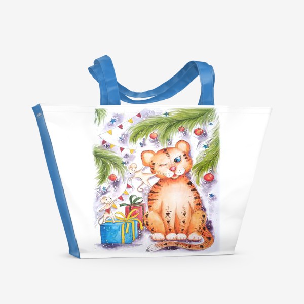 Пляжная сумка «К новому году 2020. Мышки и тигр. »