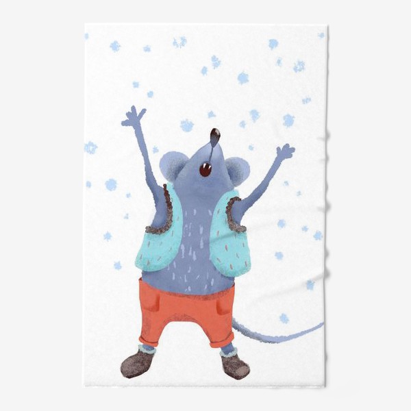 Полотенце «Мышонок радуется снегу»