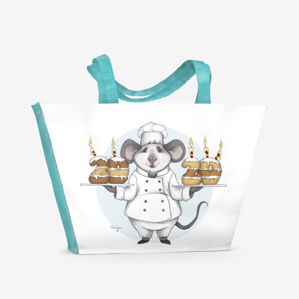 Пляжная сумка «Символ года 2020 (мышь-повар с пирогами)»