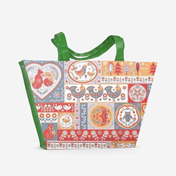 Пляжная сумка «Декоративные мотивы в фольклорном стиле.»