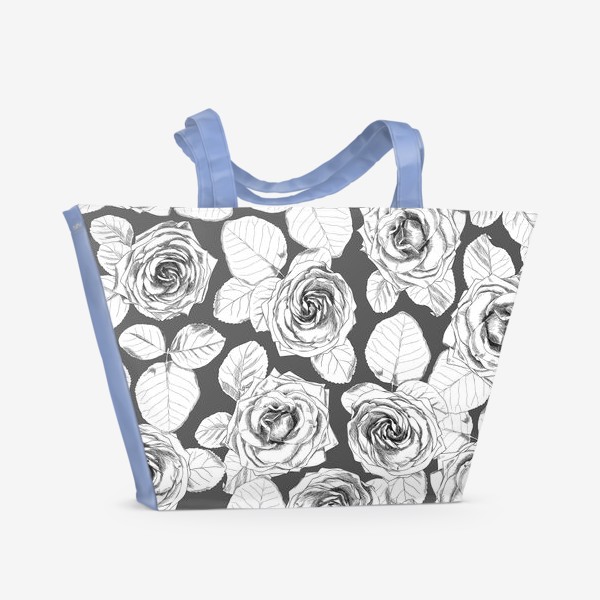 Пляжная сумка «Белые розы на темно-сером фоне.»