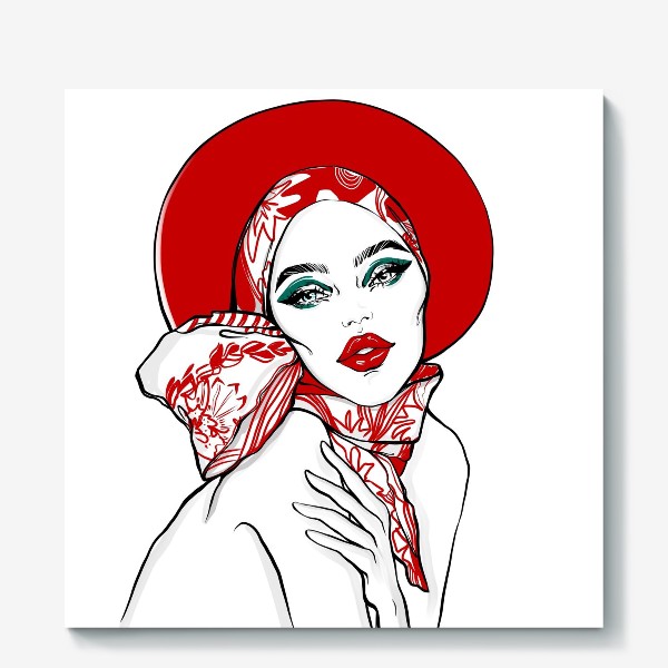 Холст «девушка в красной шляпе»